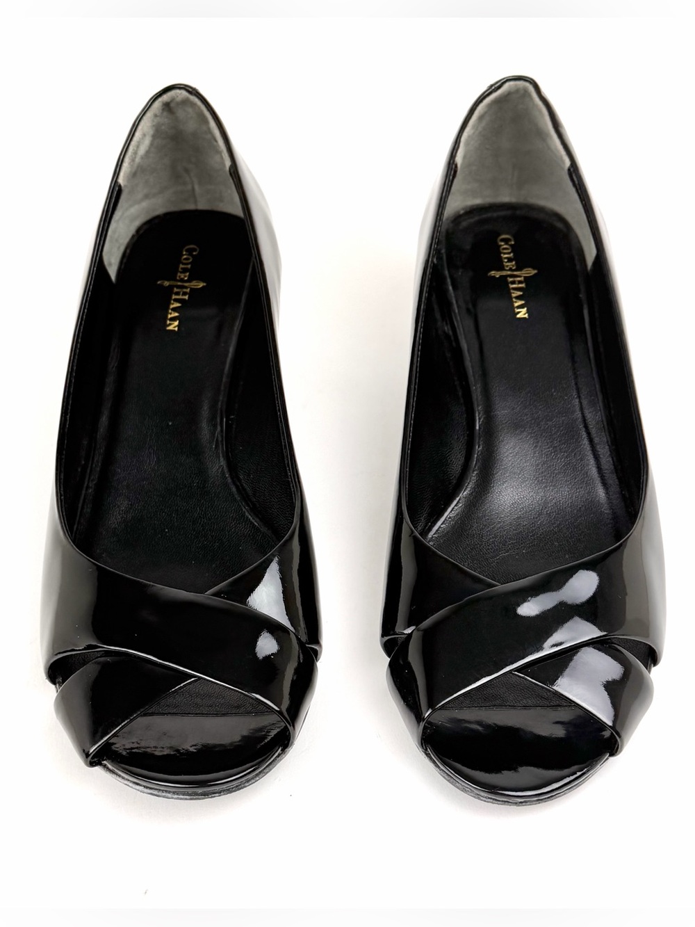 Cole Haan Nike Air Elly Black Patent Peep Toe Wedge Heel, EUC. - Picture 3 of 10